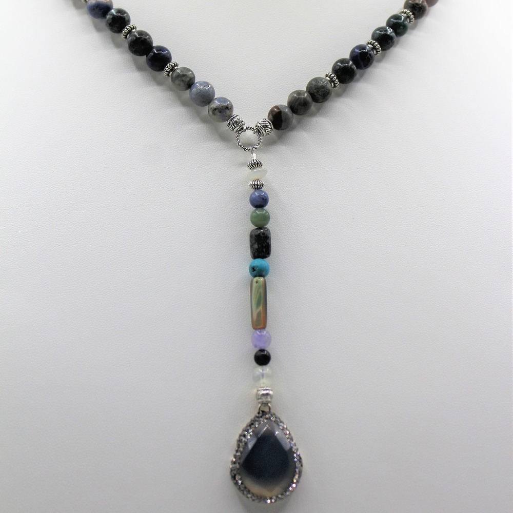 Delicate multi gem Y necklace labradorite pendant - Picture 3 of 5